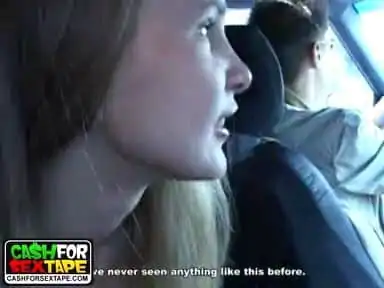 Cute girl ready for sex in a moving car