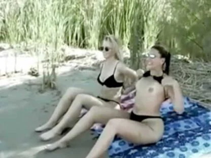 two girls flashing on beach to get gangbang