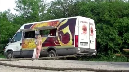 Naked woman ordering at the food truck